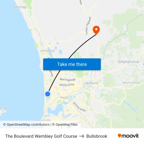 The Boulevard   Wembley Golf Course to Bullsbrook map