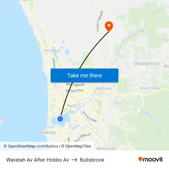 Waratah Av After Hobbs Av to Bullsbrook map