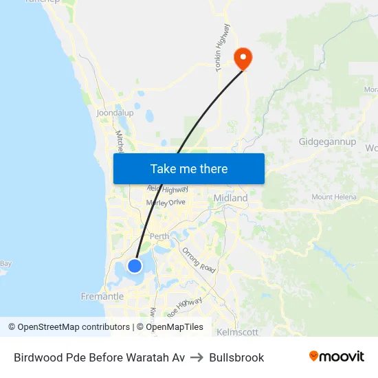 Birdwood Pde Before Waratah Av to Bullsbrook map