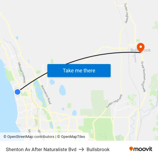 Shenton Av After Naturaliste Bvd to Bullsbrook map