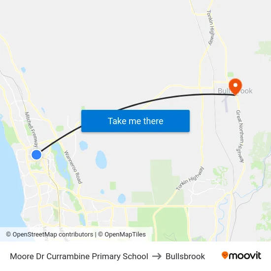 Moore Dr Currambine Primary School to Bullsbrook map