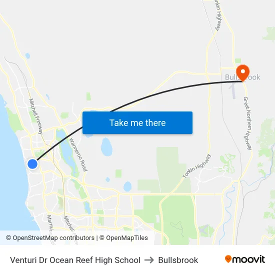 Venturi Dr Ocean Reef High School to Bullsbrook map