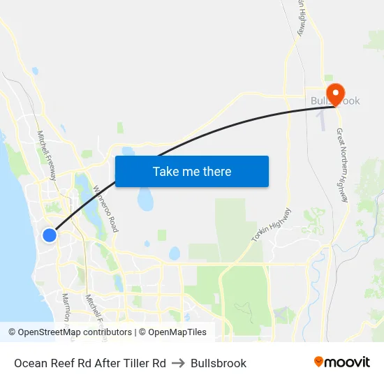 Ocean Reef Rd After Tiller Rd to Bullsbrook map