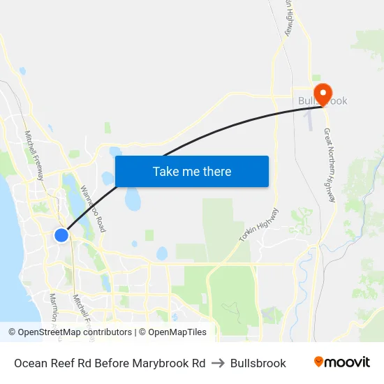 Ocean Reef Rd Before Marybrook Rd to Bullsbrook map