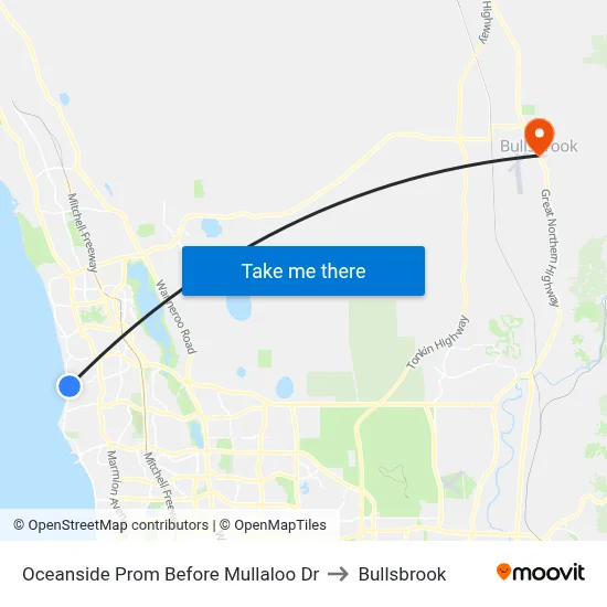 Oceanside Prom Before Mullaloo Dr to Bullsbrook map