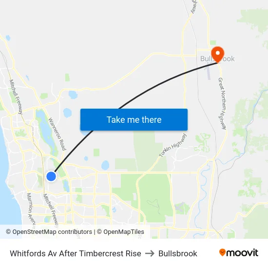Whitfords Av After Timbercrest Rise to Bullsbrook map