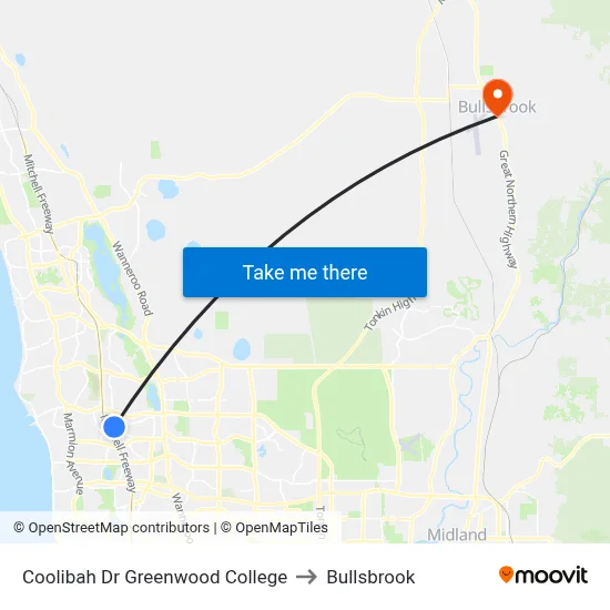 Coolibah Dr Greenwood College to Bullsbrook map