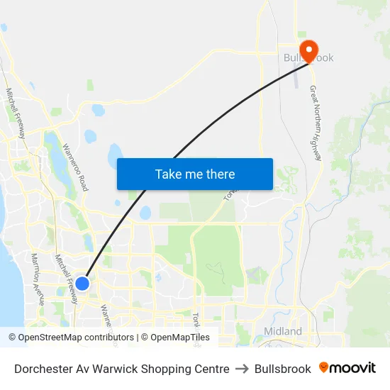 Dorchester Av Warwick Shopping Centre to Bullsbrook map