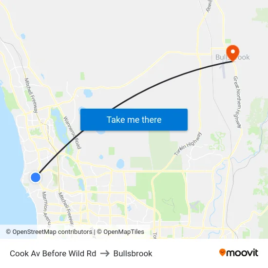 Cook Av Before Wild Rd to Bullsbrook map