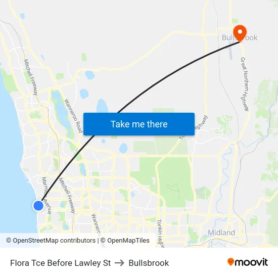 Flora Tce Before Lawley St to Bullsbrook map
