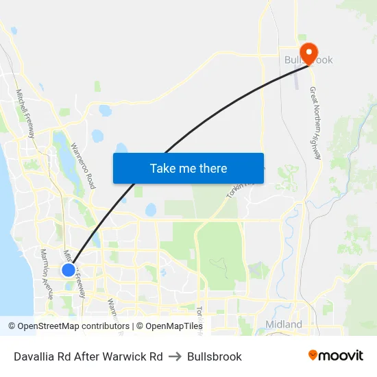 Davallia Rd After Warwick Rd to Bullsbrook map