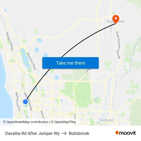 Davallia Rd After Juniper Wy to Bullsbrook map