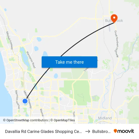 Davallia Rd Carine Glades Shopping Centre to Bullsbrook map