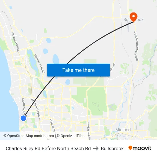 Charles Riley Rd Before North Beach Rd to Bullsbrook map