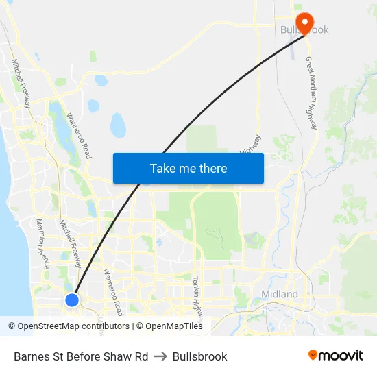 Barnes St Before Shaw Rd to Bullsbrook map