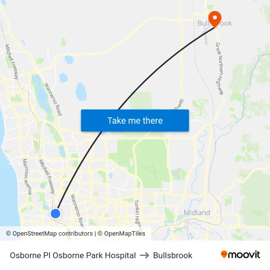 Osborne Pl Osborne Park Hospital to Bullsbrook map