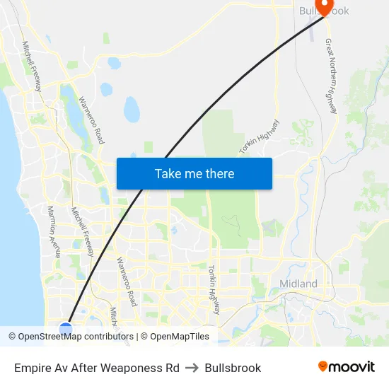 Empire Av After Weaponess Rd to Bullsbrook map