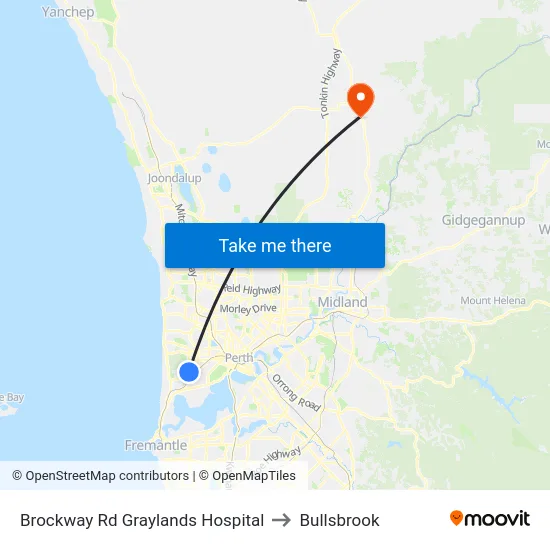 Brockway Rd Graylands Hospital to Bullsbrook map