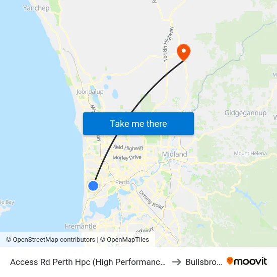 Access Rd Perth Hpc (High Performance Ctr) to Bullsbrook map