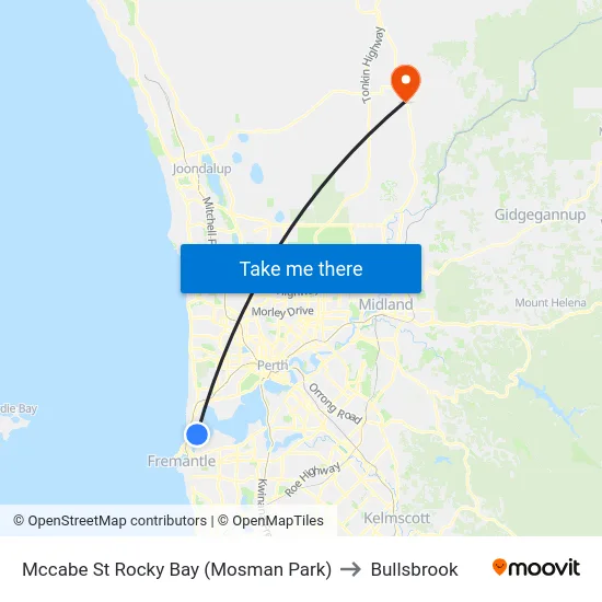 Mccabe St Rocky Bay (Mosman Park) to Bullsbrook map