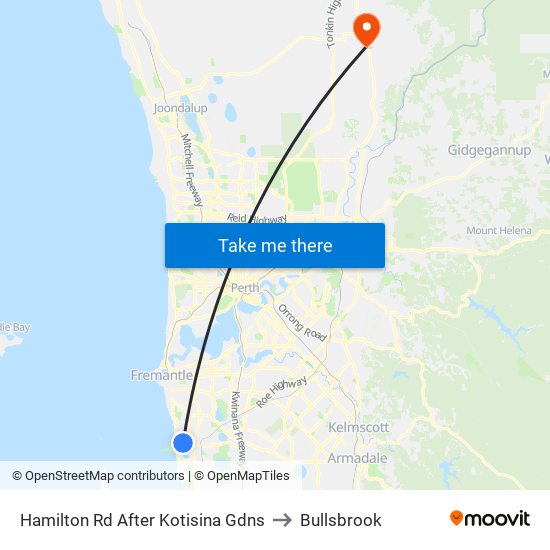 Hamilton Rd After Kotisina Gdns to Bullsbrook map