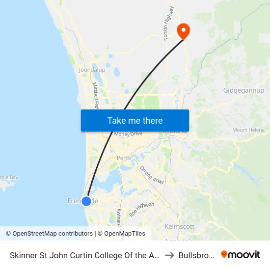 Skinner St John Curtin College Of the Arts to Bullsbrook map