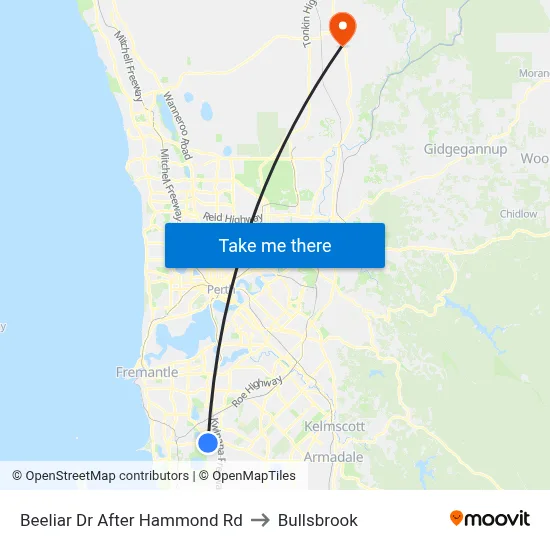 Beeliar Dr After Hammond Rd to Bullsbrook map