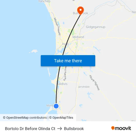 Bortolo Dr Before Olinda Ct to Bullsbrook map