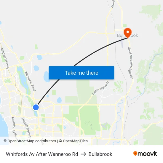Whitfords Av After Wanneroo Rd to Bullsbrook map