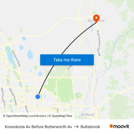 Koondoola Av Before Butterworth Av to Bullsbrook map