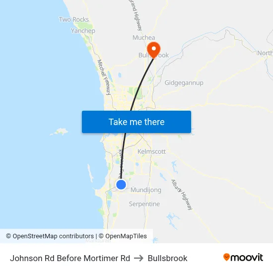 Johnson Rd Before Mortimer Rd to Bullsbrook map