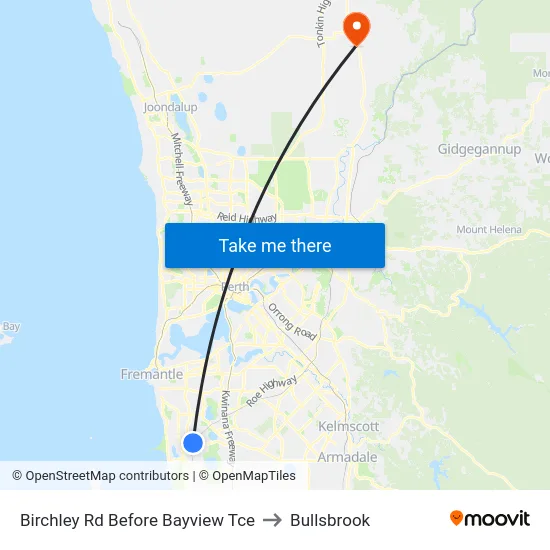 Birchley Rd Before Bayview Tce to Bullsbrook map