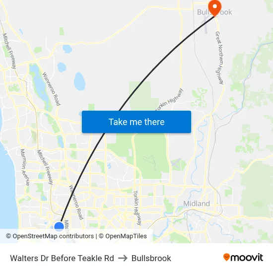 Walters Dr Before Teakle Rd to Bullsbrook map