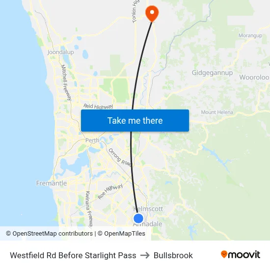Westfield Rd Before Starlight Pass to Bullsbrook map