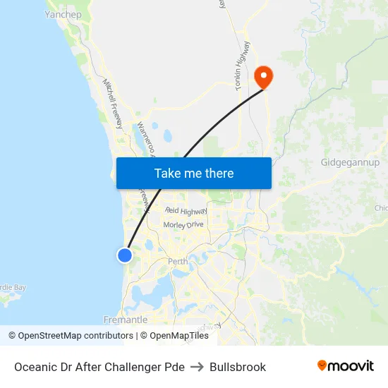 Oceanic Dr After Challenger Pde to Bullsbrook map