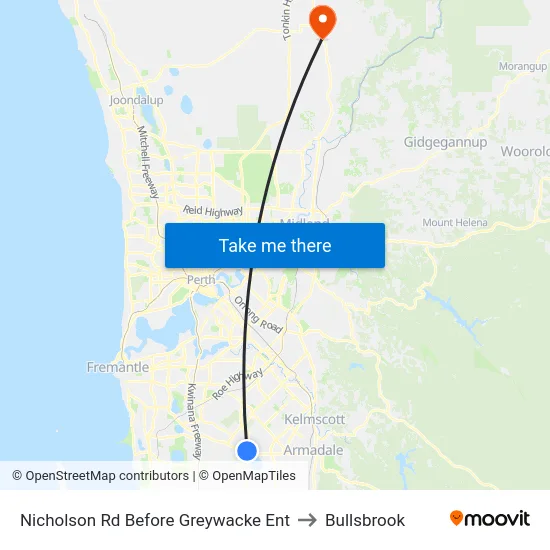 Nicholson Rd Before Greywacke Ent to Bullsbrook map