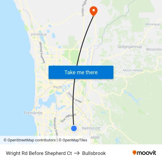 Wright Rd Before Shepherd Ct to Bullsbrook map