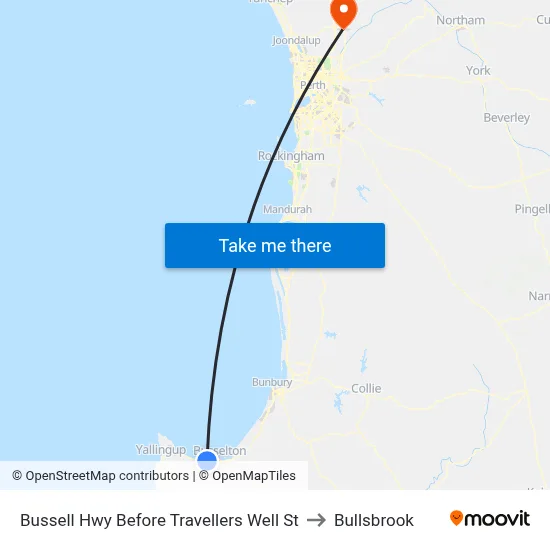 Bussell Hwy Before Travellers Well St to Bullsbrook map