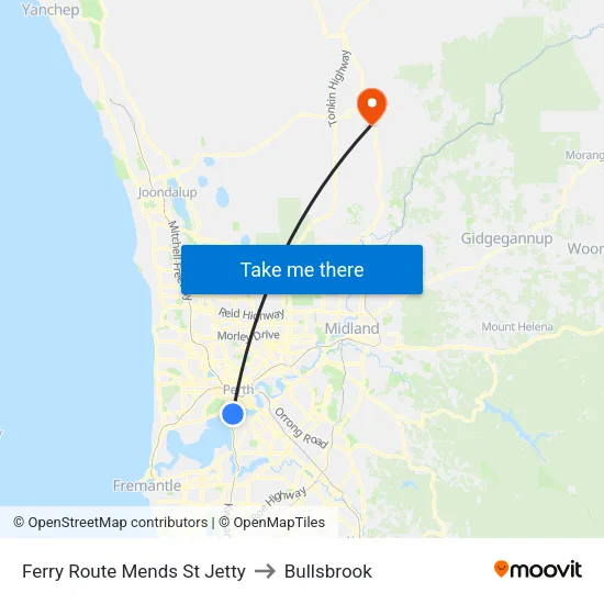 Ferry Route Mends St Jetty to Bullsbrook map