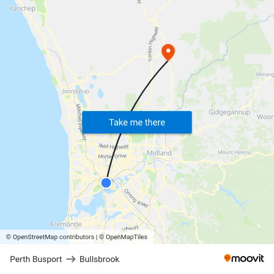 Perth Busport to Bullsbrook map