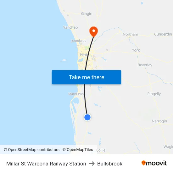 Millar St Waroona Railway Station to Bullsbrook map