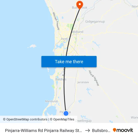 Pinjarra-Williams Rd Pinjarra Railway Station to Bullsbrook map