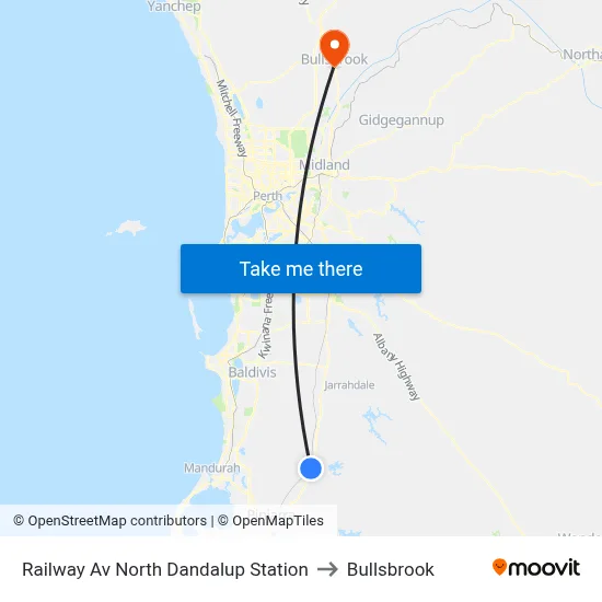 Railway Av North Dandalup Station to Bullsbrook map
