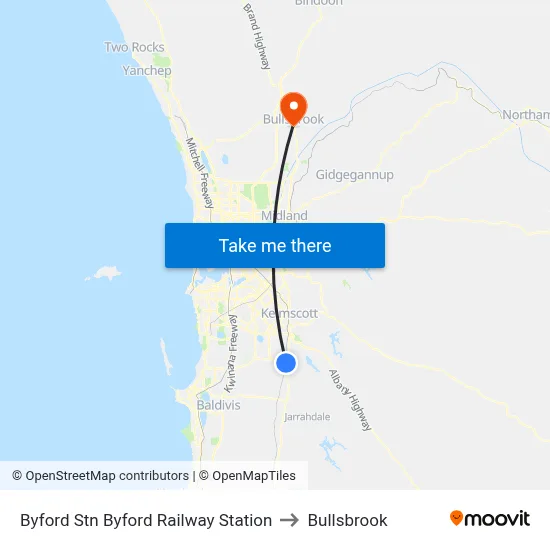 Byford Stn Byford Railway Station to Bullsbrook map