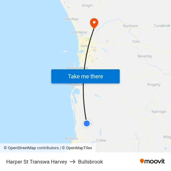 Harper St Transwa Harvey to Bullsbrook map