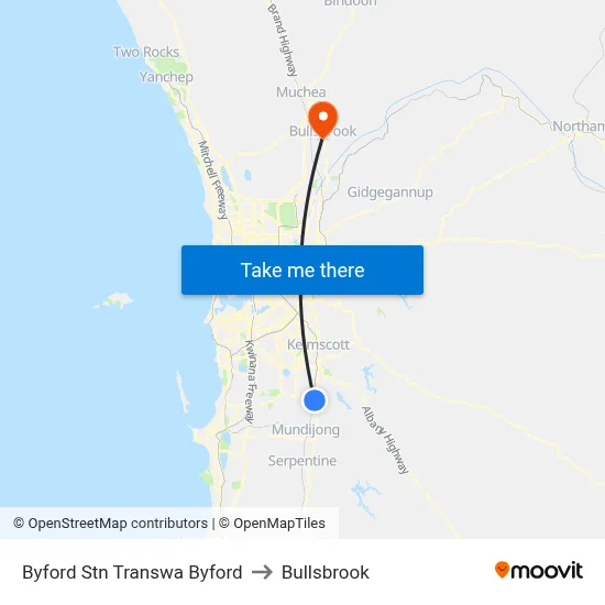 Byford Stn Transwa Byford to Bullsbrook map