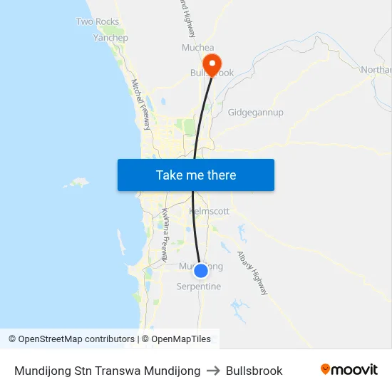 Mundijong Stn Transwa Mundijong to Bullsbrook map