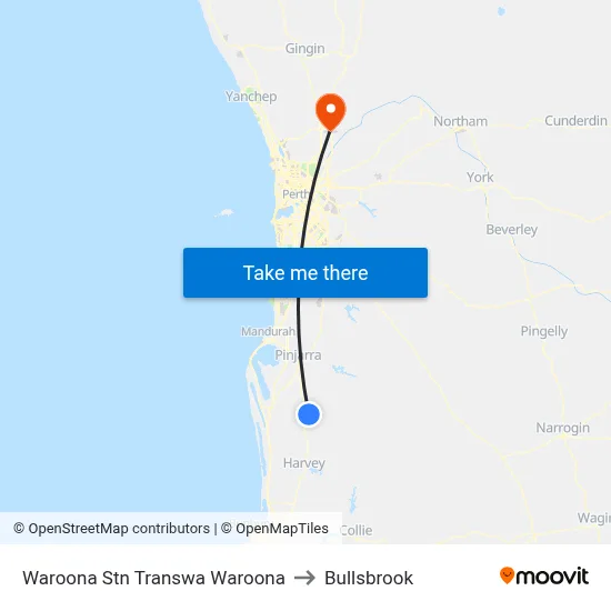 Waroona Stn Transwa Waroona to Bullsbrook map