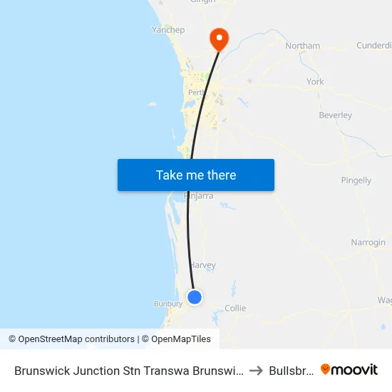 Brunswick Junction Stn Transwa Brunswick Junction to Bullsbrook map