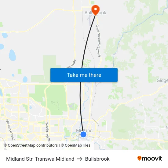 Midland Stn Transwa Midland to Bullsbrook map
